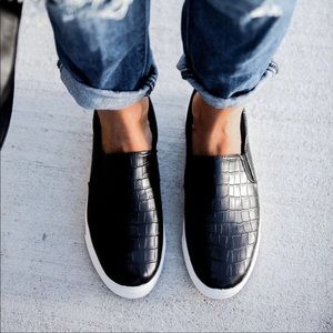 Black Faux Crocodile Sneakers